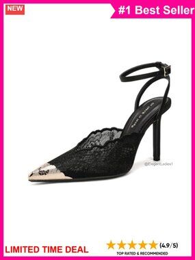Women's Lace Slingback Pointed-Toe Stiletto Heels Ankle Strap Wedding Pumps